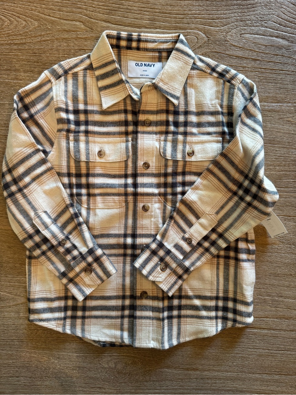 Old Navy Cream and Navy Plaid Button-Down Shirt